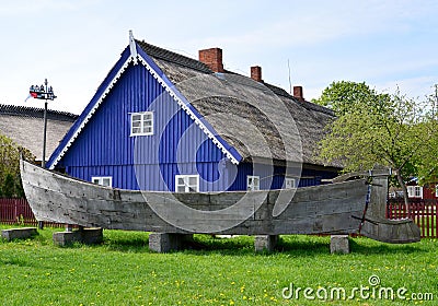 Kurenas â€“ an ancient fishing sailing vessel in Nida, Lithuania Stock Photo